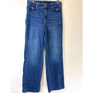 Talbots Jeans Women sz 2 Blue Wide Leg Trouser High Rise Dark Wash Stretch Denim